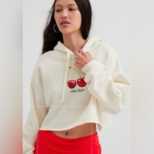 UO Cherry Graphic Cream Hoodie